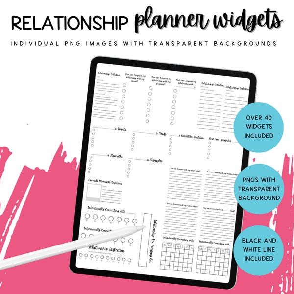 Relationship Digital Planner Widgets, Family Planner Stickers, Digital Bullet Journal Stickers, Guided Journal Prompts, Relationship Journal
