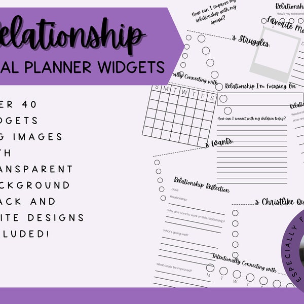 Relationship Digital Planner Widgets, Family Planner Stickers, Digital Bullet Journal Stickers, Guided Journal Prompts, Relationship Journal