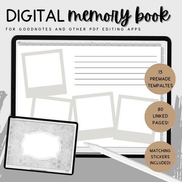 Neutral Digital Memory Book, GoodNotes Scrapbook, Memory Keeping Album, Digital Memory Planner, iPad Scrapbook, Tablet Memory Book