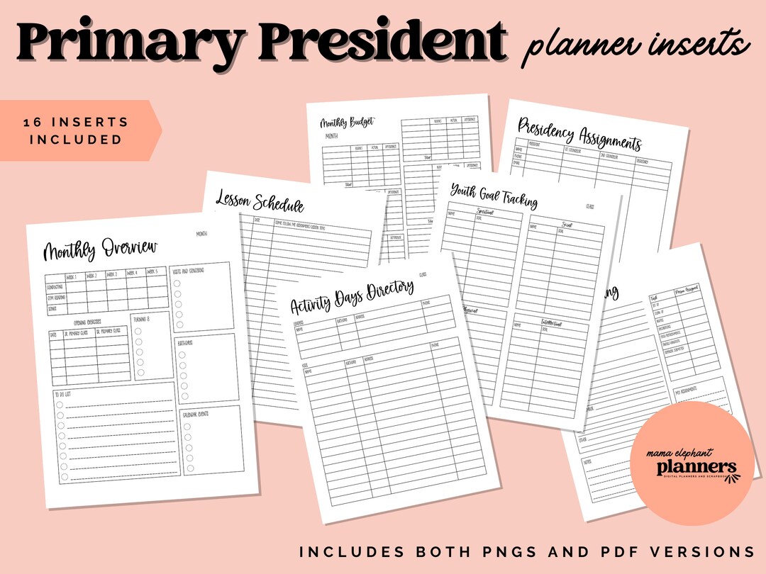 Primary Presidency Digital Planner Inserts, LDS Primary Presidency ...