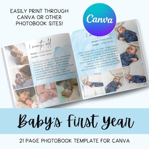Canva Photobook Template, Baby&#39;s First Year Photobook, Boy Baby Book Template, Canva Memory Photo Book Template, Baby Milestone Book