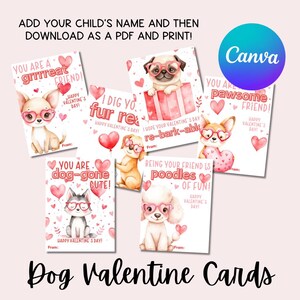 Cartes de Saint-Valentin chiens à imprimer, modèle Saint-Valentin canva, Saint-Valentin à imprimer pour les enfants, cartes pour chiots mignons, Saint-Valentin à imprimer pour enfants