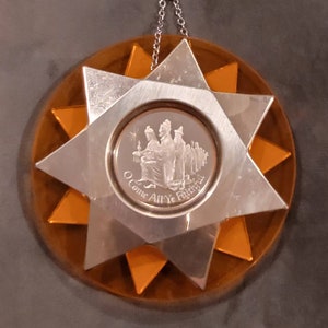 Franklin Mint Sterling Silver Christmas Medal/Ornament from 1973, ready to hang from your tree