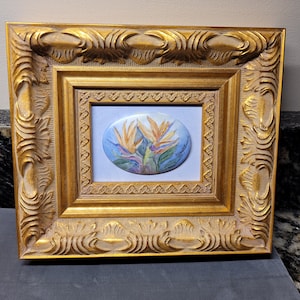 Hand painted on porcelain framed art by Mary Belle Cordell