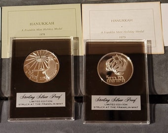 Hanukkah Franklin Mint Sterling Silver Proof Medals, 1977