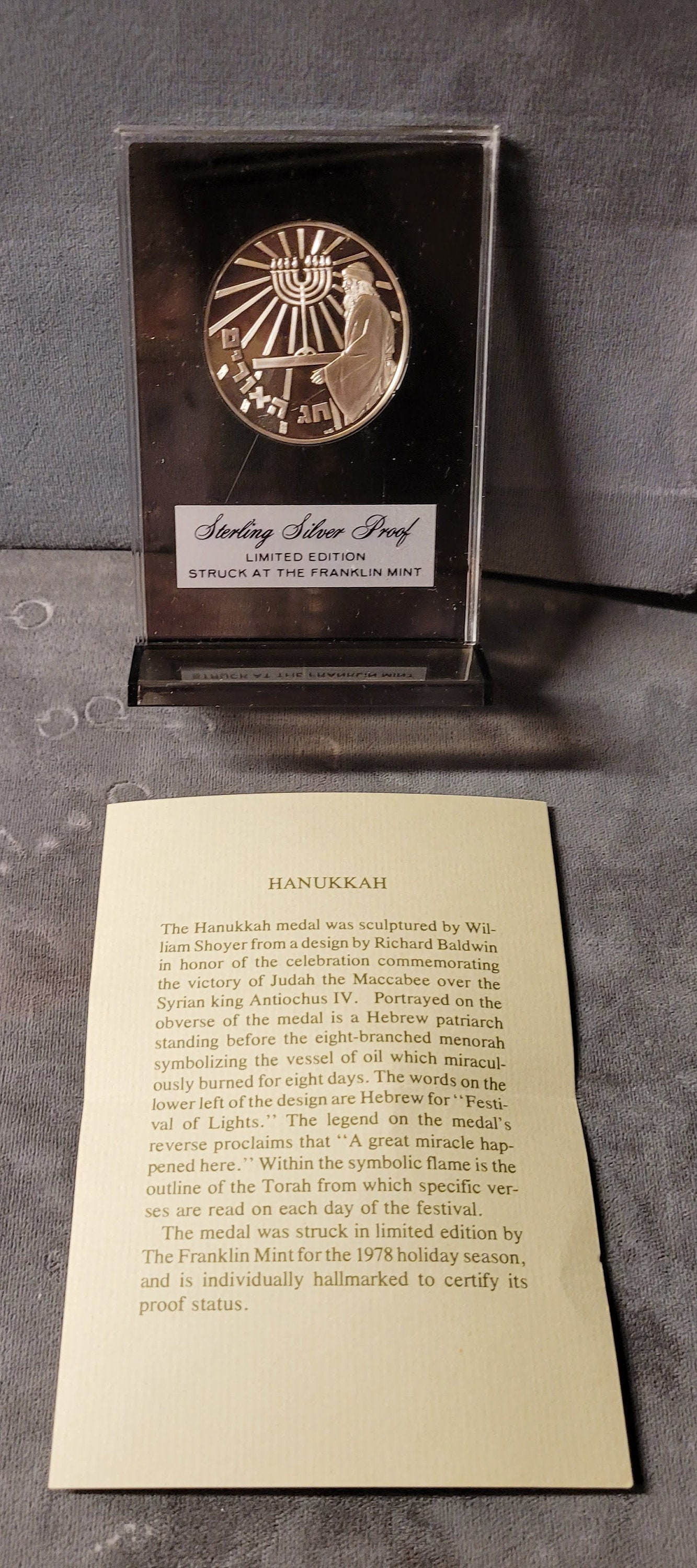Hanukkah Franklin Mint Sterling Silver Proof Medals, 1977-1980