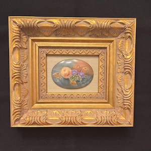 Hand painted on porcelain framed art by Mary Belle Cordell, &quot;Still Life&quot; (Fruit)