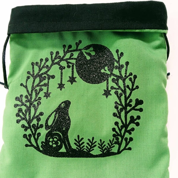 Moon Gazing Hare Tarot Bag/ Rune Pouch /Dice Bag / Crystal Pouch