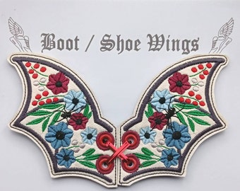 Floral embroidered Bat Shoe/ Boot Wings