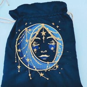 Gold bestickte Luna Tasche / Tarot Tasche / Würfelbeutel / Tarot Tasche / Würfelbeutel