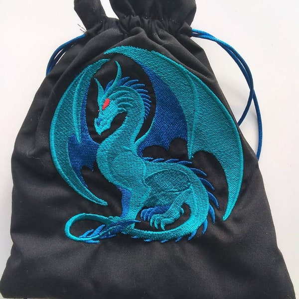 Embroidered Dragon Drawstring Bag, Tarot Pouch, Crystal Bag, Rune Pouch, Dice Bag