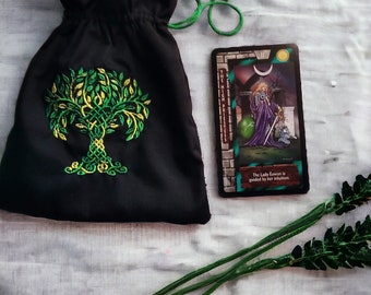 Tree of Life embroidered Draw string bag/ pouch/Rune bag/Pagan