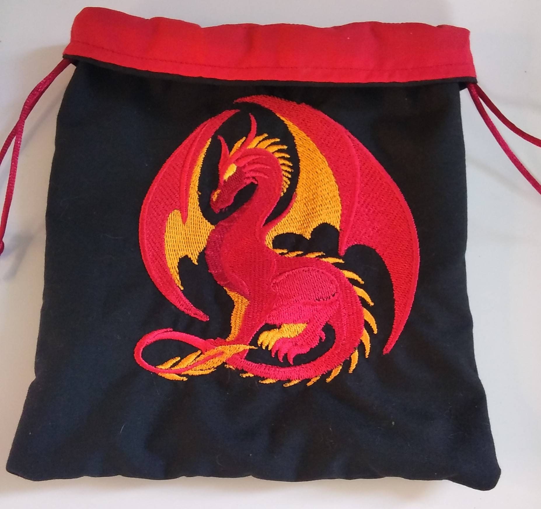 Red and Gold Dragon embroidered Tarot Bag / Rune Pouch / Dice Bag / Crystal Pouch / Drawstring Bag