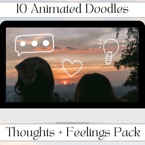 10 Hand Drawn Animated Doodles | Thoughts + Feelings Pack | For YouTube Videos and Vlogs | Aesthetic White Animations