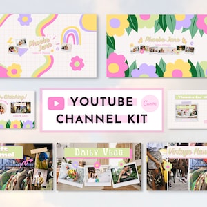 Phoebe Channel Kit | YouTube Branding Kit | 2 Personalised Banner, 2 Intros, 2 Outros, 3 Thumbnails l Editable Canva templates