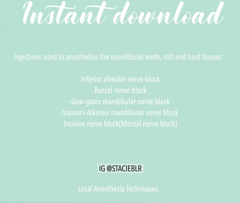 Local Anesthesia Techniques in Oral and Maxillofacial Diagrams Dental School Notes Etsy