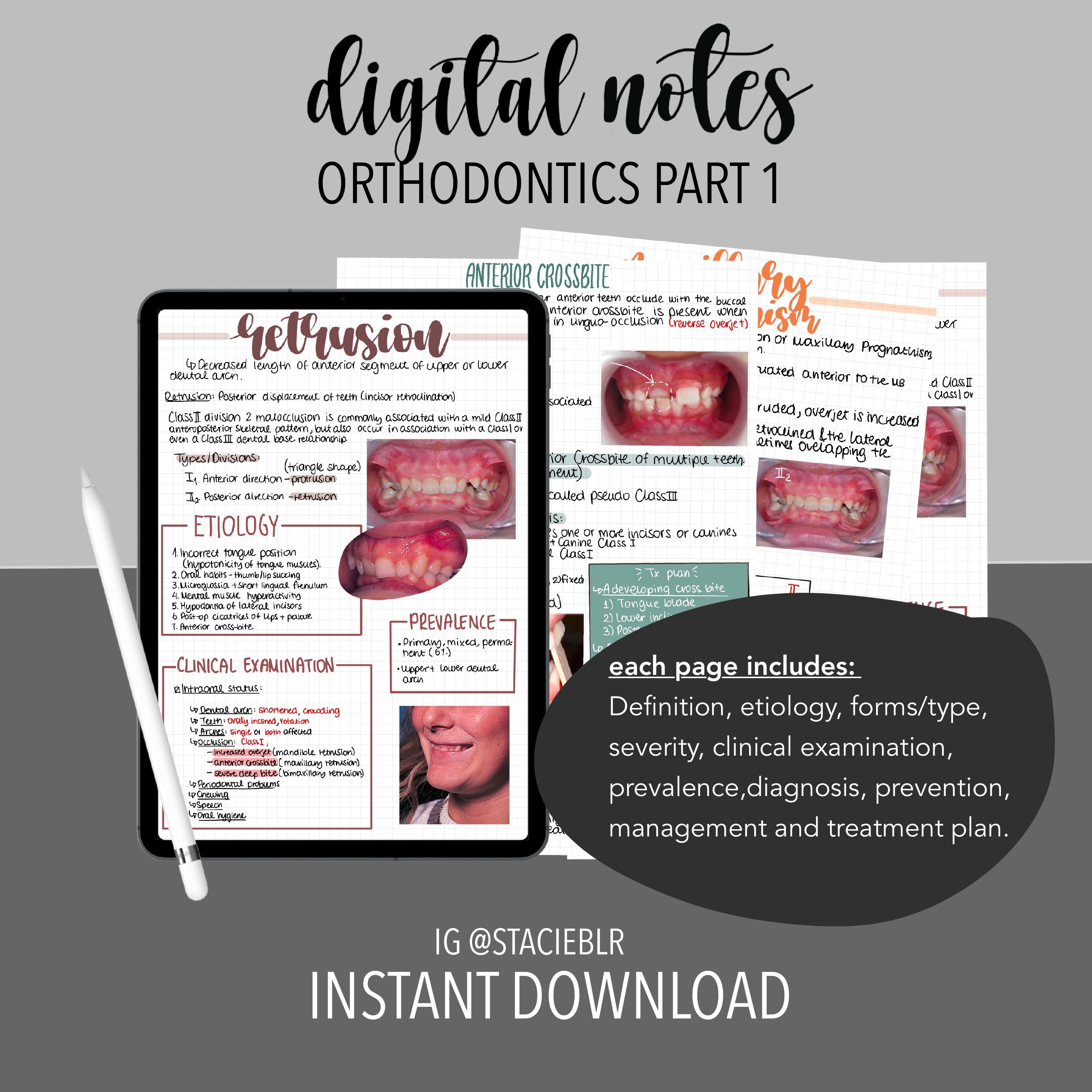 Orthodontics Part 1 Note Set Dental Student, Dentistry, Dental Bundle