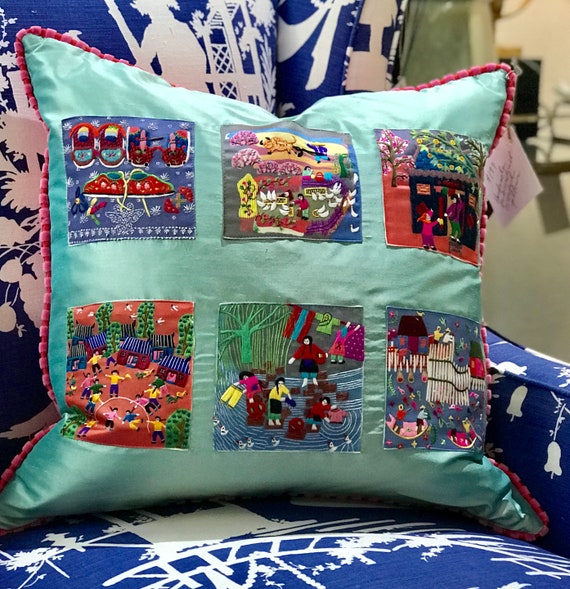 Chinese Embroidered Silk Panel Throw Pillows Etsy