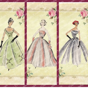 DIGITAL Printable Vintage Ladies Fashion Gown Journal Tags/Scrapbook/Tags Bookmarks/French Vintage Roses Tags/Shabby/Dress/Gown ATC DOWNLOAD