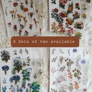 Floral Sticker Sheets/Flower Stickers/Vintage Ephemera/Roses/Leaves/Berries Mushrooms/Journal Planner Plant/Washi/Clear Stickers - 2 sheets