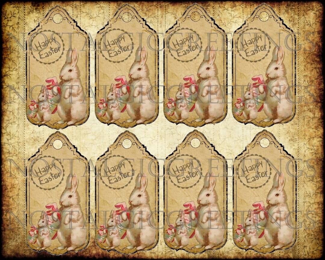 PRINTABLE Vintage Easter Tags/easter Bunny Tags Collage Sheet Etsy