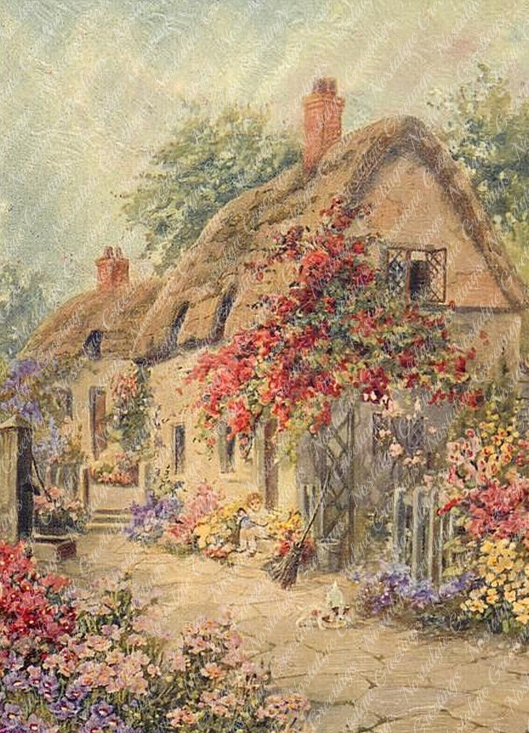 PRINTABLE English Cottage Garden Print - Victorian Card