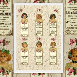 AFDRUKBARE Franse kant vintage meisjes/monsterhouder/dagboekkaarten/bladwijzers/Ephemera/naaien/lintkaart/fournituren/shabby tags DOWNLOAD