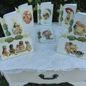SET OF 8 Vintage Floral Cards Children/Flowers/Shabby Chic/Roses/Deluxe Gold Lined Envelope/All Occasion Notecards/Victorian Greeting Inside
