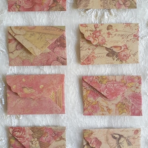 8 x Mini Envelopes/Mini Floral Journal Envelopes/Vintage Paper Journal Ephemera/Planner Envelopes/Mini Size 65mmx45mm/Shabby Mini Envelopes