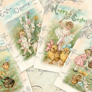 DRUCKBARE Digitale Vintage Oster Karten Collage Sheet - Viktorianische Kinder/ATC/Journal Tags/Osterhase/Eier/Ephemera/Shabby A4 DOWNLOAD