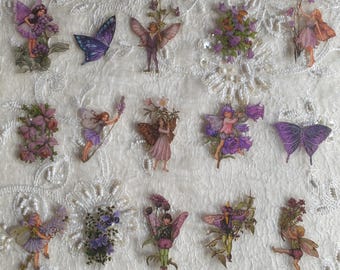 15pcs Fairy Stickers/Purple Fairies/Pink Fairies/Red/Yellow/Soft Green Flower Fairy Stickers/Scrapbook/Fairy Garden Journal Stickers