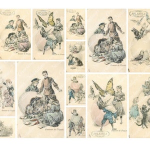 DRUCKBARE Vintage Osterkarten/Retro Kinder/Viktorianisch/Katzen/Zeitschrift Ephemera Tags/Ostereier/Osterhase/Schmetterling/Digi DOWNLOAD