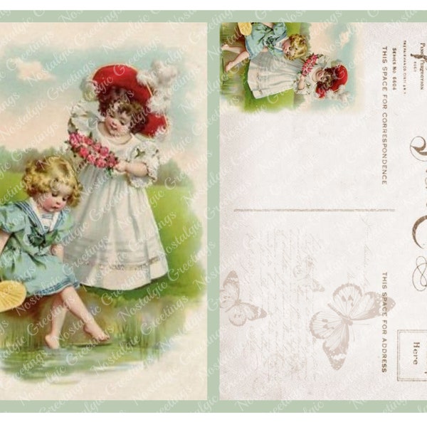 PRINTABLE Vintage Victorian Children Post Card A4 DOWNLOAD - Girl/Hat/Fashion/Maud Humphrey/Birthday Card/Roses/Collage Sheet/DIGITAL