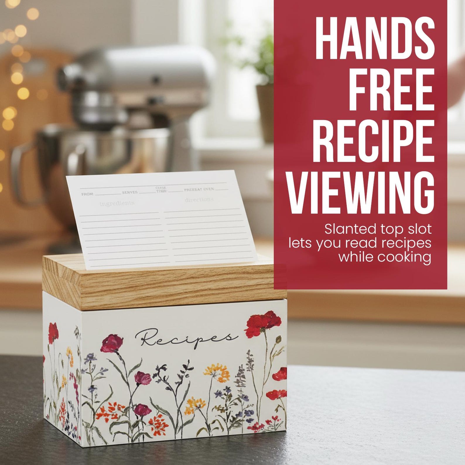 Wooden Recipe Box with Cards & Dividers – Wildflower Floral Design