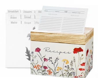 Wooden Recipe Box with Cards & Dividers – Wildflower Floral Design