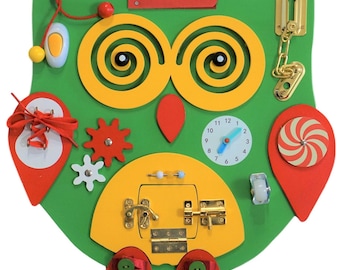Sensory4u Owl Sensory Board - Busy Board for Kids - Activity Board for Toddlers - Locks and latches Activity Board - Baby Activity Board