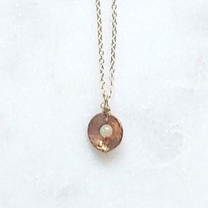 Opal and Gold Chain Necklace, Ethiopian Opal Pendant Necklace on Gold Fill Chain; Bronze Pendant with Opal;