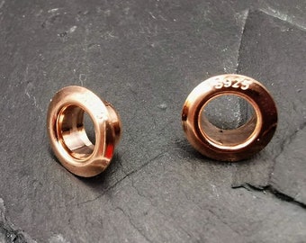 2er Set Ösen vergoldet, Sterling Silver Rose Gold , Großlochperlen, Eyelets, Endkappen Loch 5mm