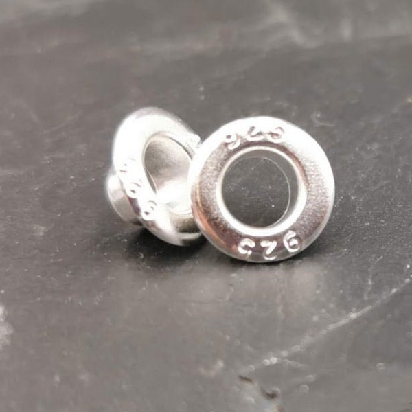 2er Set Ösen Sterling Silber , Großlochperlen, Eyelets, Endkappen Loch 5mm, zum Perlen veredeln, Charm, DIY, Bastelzubehör,