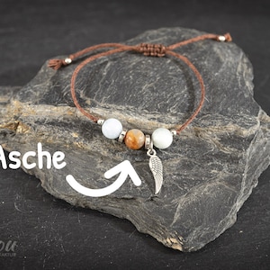 Armband Feder mit Halbedelsteinen gefüllt mit Fell oder Asche, Urnenschmuck, Andenken Hund, Haustier, Katze