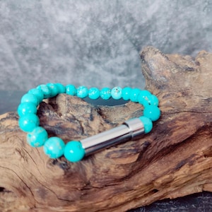 Memorial jewelry, turquoise bracelet with mini urn to fill yourself DIY, cremation, keepsake