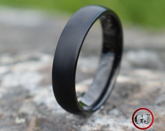 Black Brushed Tungsten 6mm Ring with Black Polished Inner Band, Mens Ring, Mens Wedding Band