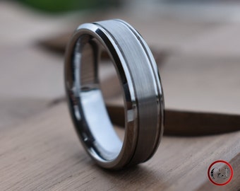 Tungsten Wedding Band Brushed LWR Silver Bevels Tungsten Ring Mens Ring 
