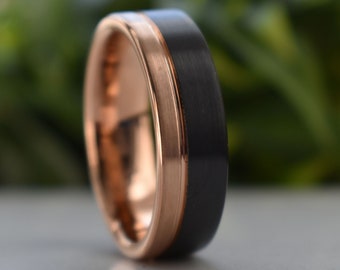 Wolfram Ring 8mm Schwarz und Rosegold Wolfram Ring, Herrenring, Herrenring