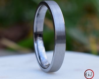 Tungsten Ring 4mm Brushed Silver Comfort fit band, Mens Ring, Mens Wedding Band