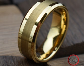 Tungsten Brushed Gold Ring, Mens Ring, Mens Wedding Band