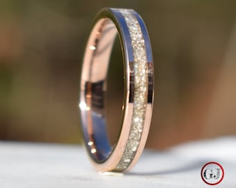 Tungsten Rose Gold Ring German Silver Glass Wedding Band, Womens Ring, Womens Wedding Band