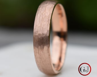 Tungsten Ring Hammered Rose Gold with Comfort fit band, Mens Ring, Mens Wedding Band, Womens Wedding band