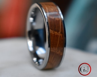 Whiskey Barrel 8mm Tungsten Ring, Mens Ring, Mens Wedding Band