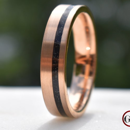 Tungsten Rose Gold 6mm Ring Black Druzy Quartz Wedding Band, Mens Ring, Mens Wedding shops Band
